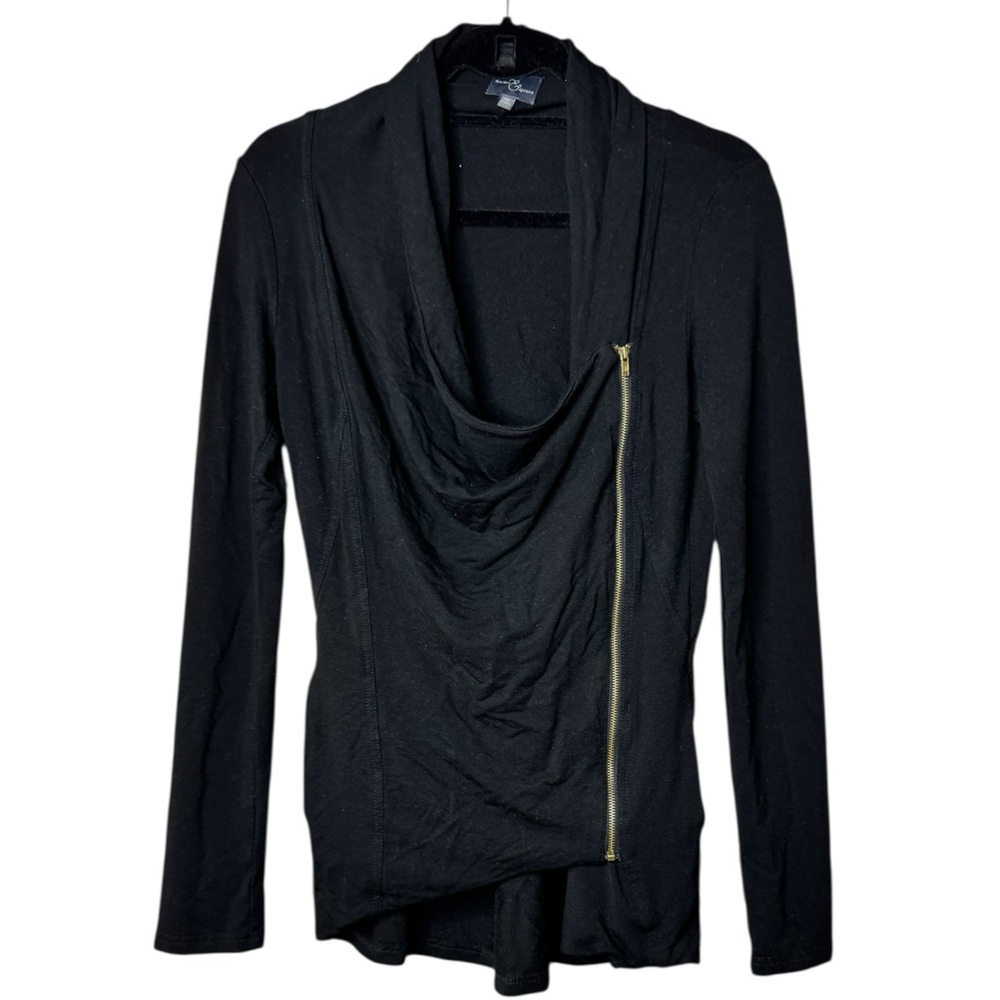 Market & Spruce Alan French Terry asymmetrical zip cardigan in black